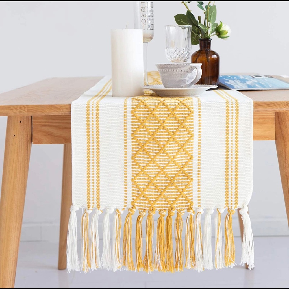 Boho Woven Table Runner with Tassels